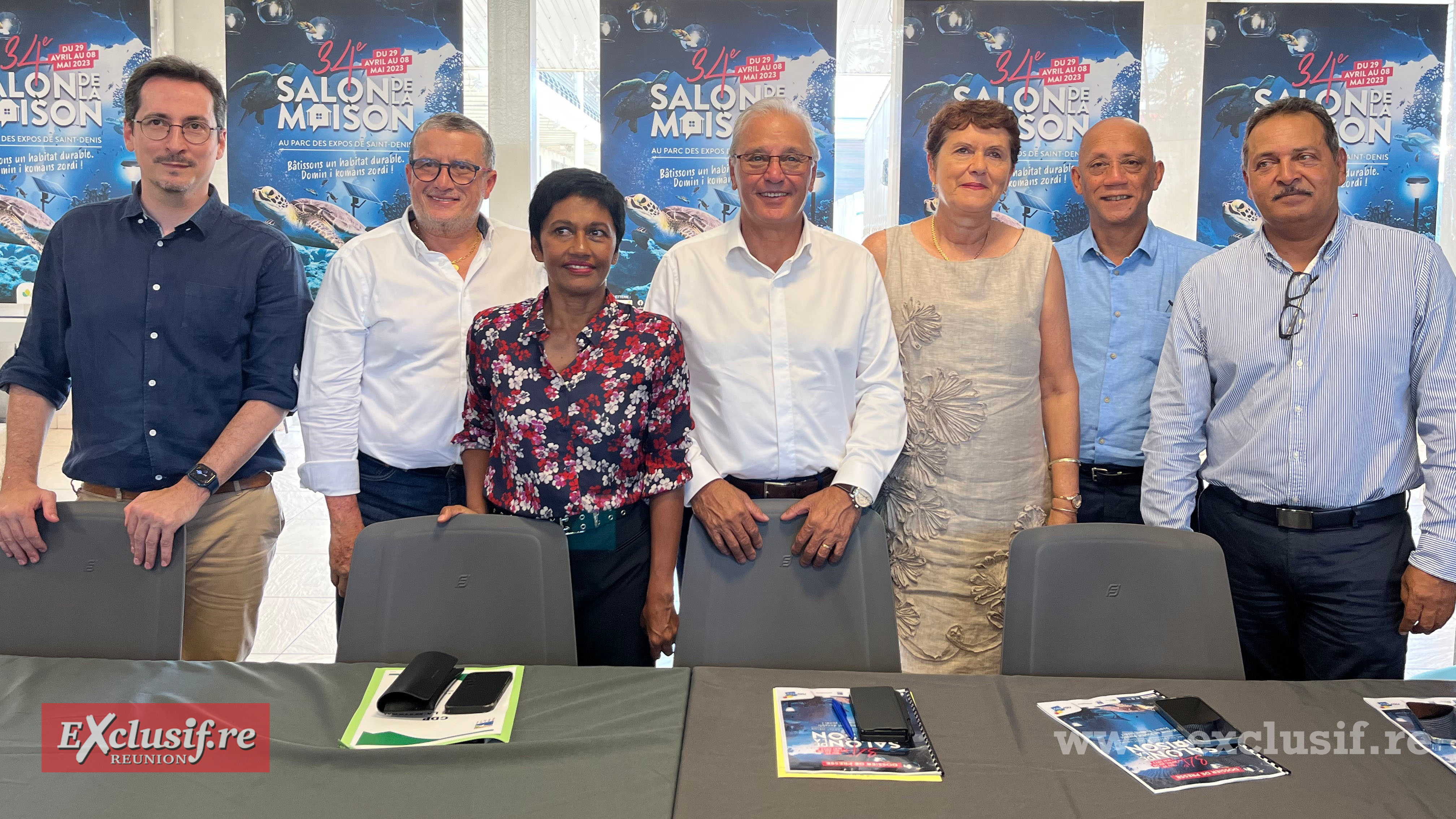 Erwan Ponet, responsable communication Air France, Gérard Françoise, président Sodiparc, Ericka Bareigts, maire de Saint-Denis, Maurice Gironcel, président Cinor, Nathalie Aucher, présidente Autisme Réunion, Jacques Lowinsky, président Nordev, et Mickael Martin, directeur général Nordev