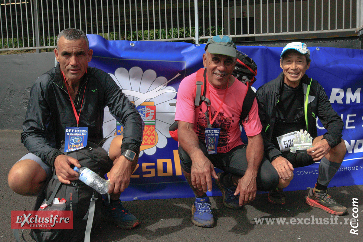 Jean-Pierre Lebihan ( au centre) et Hébert Lallemand (à droite) ont assuré l'ouverture de la course. Ils sont ici félicités par Philippe Laï Cheung Kit