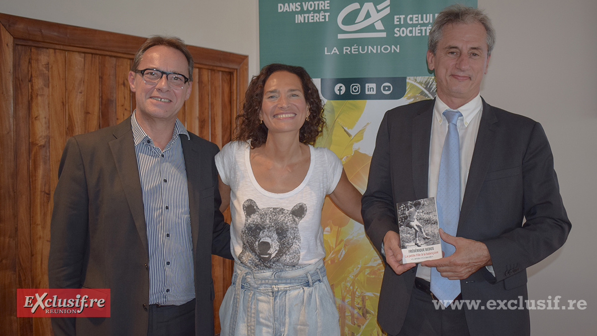 Didier Estèbe, directeur général adjoint du Crédit Agricole de La Réunion, Frédérique Bedos, et Didier Grand, directeur général du Crédit Agricole de La Réunion