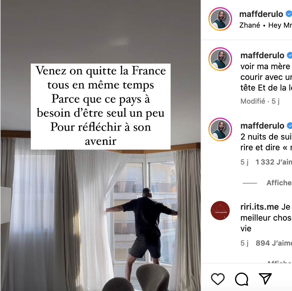 Maff Derulo a publié ce message sur Instagram