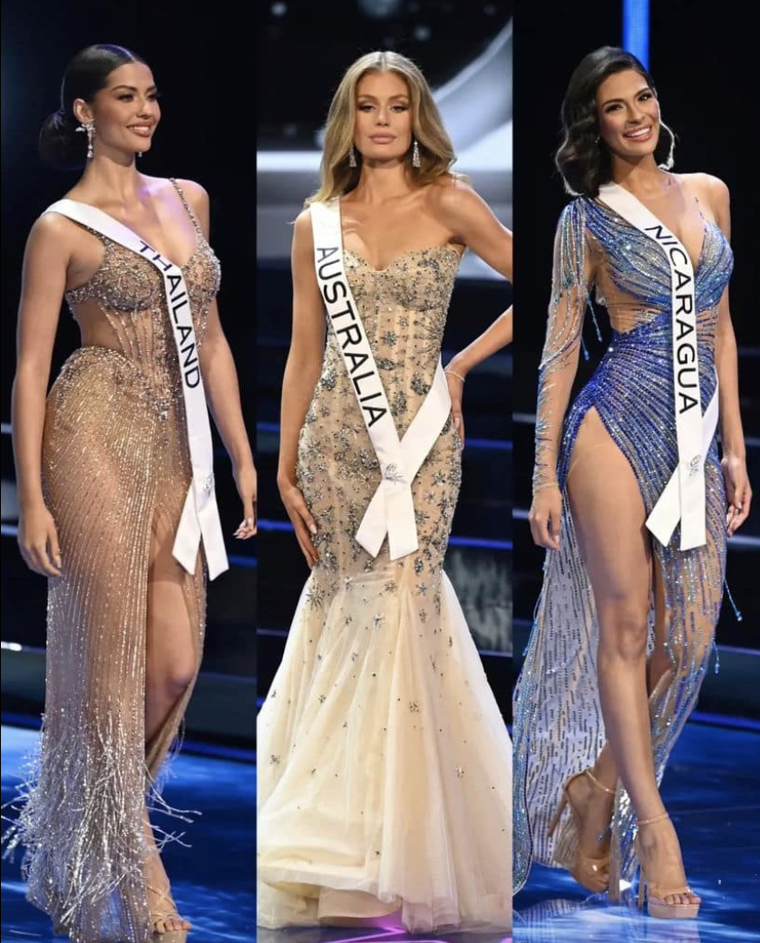 Les 3 finalistes Miss Univers: Thaïlande 1ère dauphine, Australie 2ème dauphine, et Nicaragua couronnée