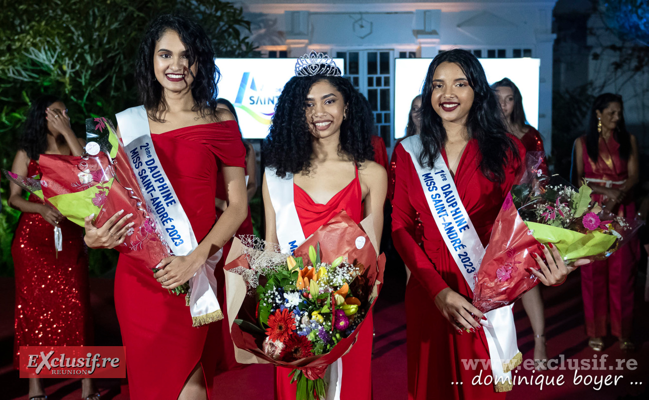 Alicia Adam, 2ème dauphine, Maria Clain, Miss Saint-André 2023, et Adeline Saminadin, 1ère dauphine