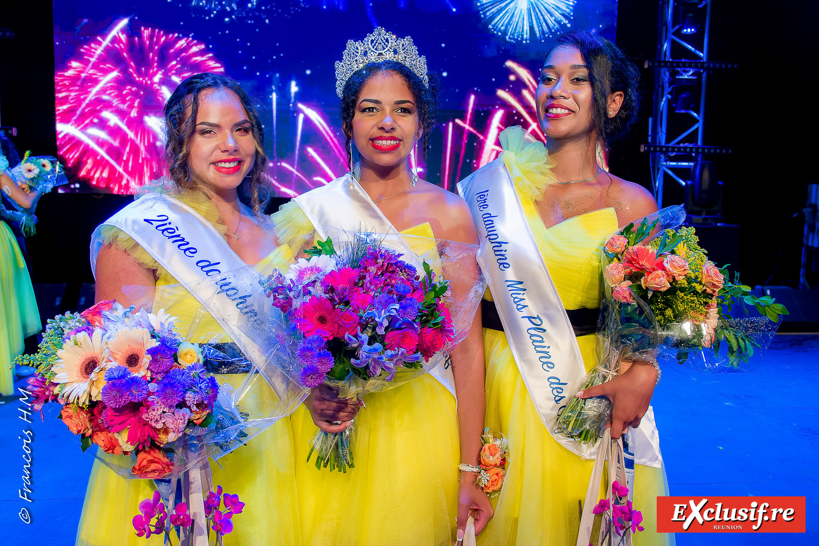 Cécilia Técher, 2ème dauphine, Hérine Lafable, Miss Plaine des Cafres 2023, et Amandine Lauret, 1ère dauphine