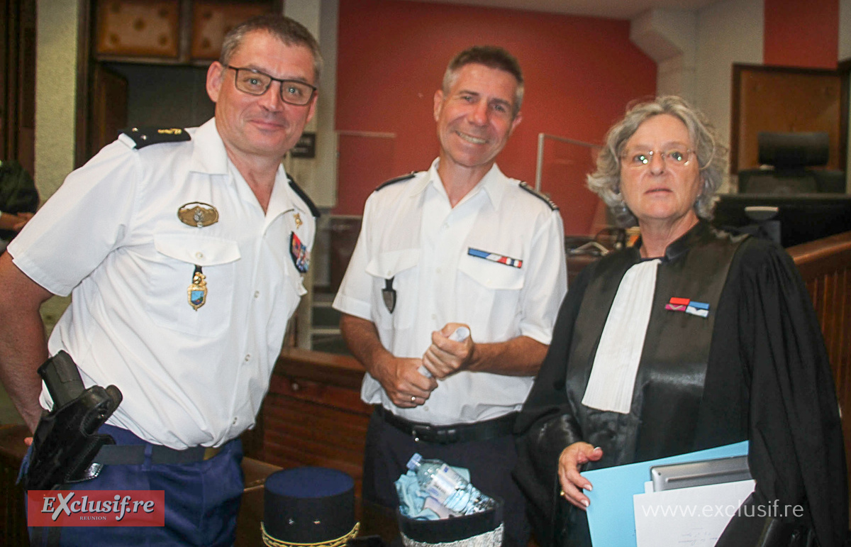Général Frédéric Labrunye, commandant de la Gendarmerie de La Réunion, Laurent Chavanne, directeur territorial de la Police nationale, et Véronique Denizot, procureure de la République de Saint-Denis