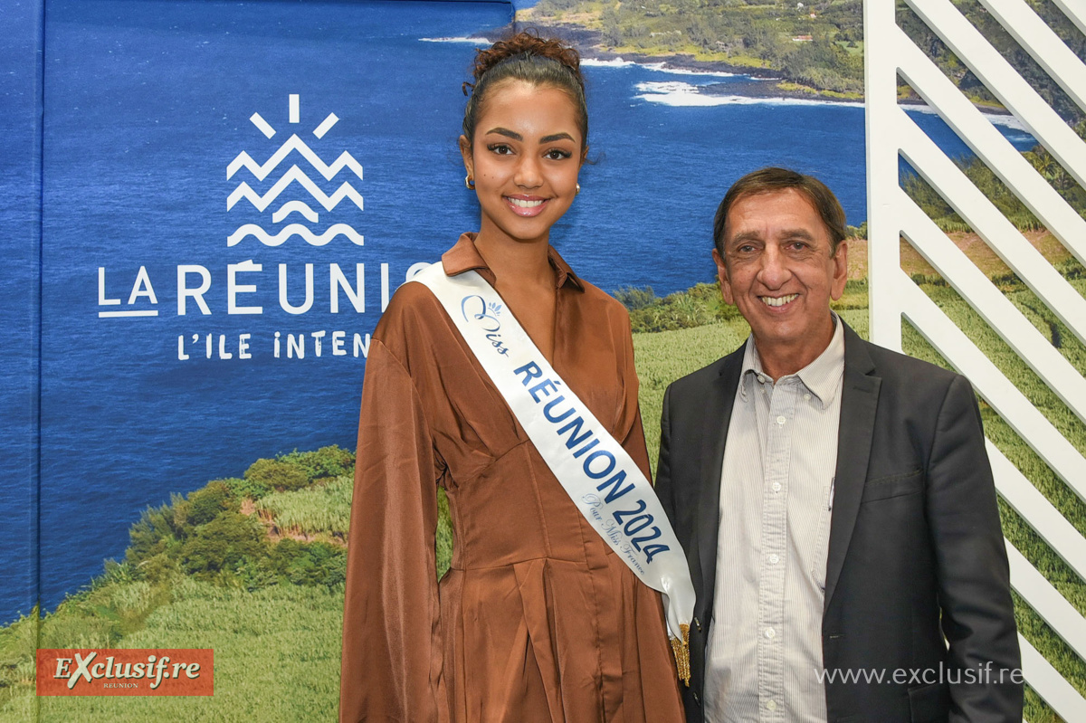 Marine Futol, Miss Réunion 2024, et Aziz Patel, délégué régional Miss France à La Réunion
