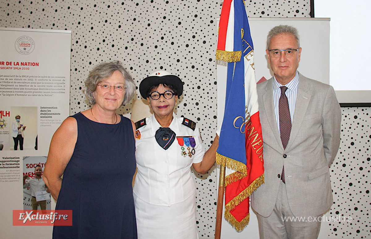 Véronique Denizot, procureure de la République de Saint-Denis, Dominique Dambreville, porte-drapeau, et Rostane Mehdi, recteur de La Réunion