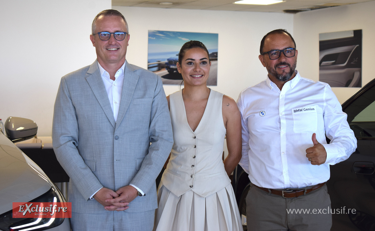 Philippe-Alexandre Rebboah, directeur général Leal Réunion, Anna Goupil, asssitante marketing, et Christian Beurard, Product Genius BMW