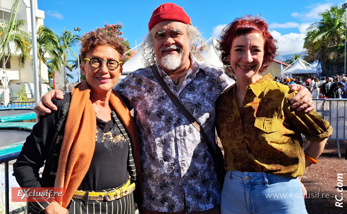 Marie-Jo Lo-Thong, directrice régionale des Affaires Culturelles, Charly Lesquelin, artiste, et Sophie Guillou, directrice à la Culture à la mairie du Tampon