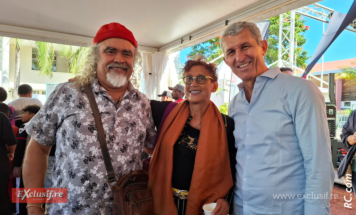 Charly Lesquelin, Marie-Jo Lo-Thong et Eric Juret alias Blanc-Blanc, directeur du Théâtre Luc Donat