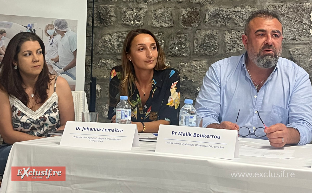 Muriel Vitry, infirmière coordinatrice, Docteur Johanna Lemaître et Professeur Malik Boukerrou, tous deux spécialistes de chirurgie oncologique pelvienne et mammaire