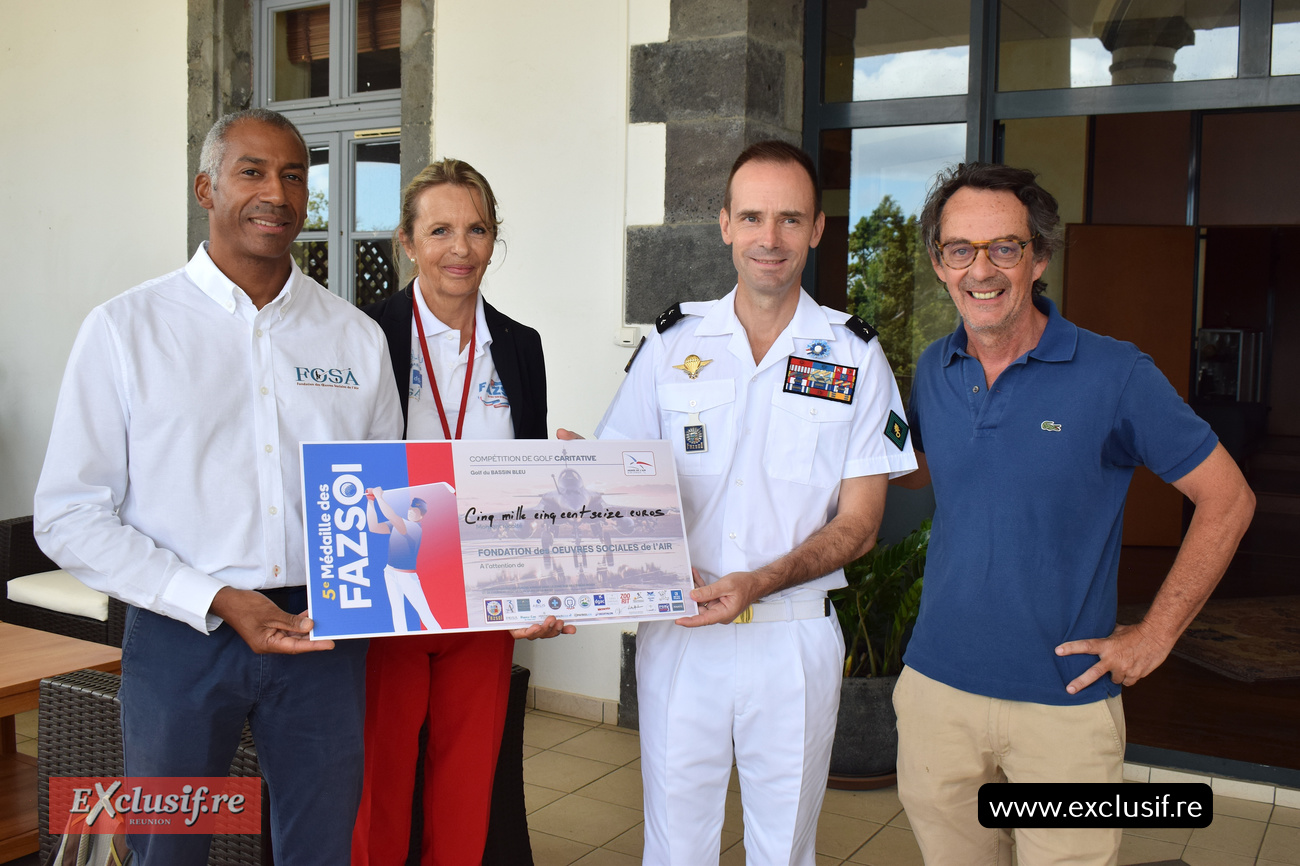 Laurent Alamélou (FOSA), Eve Charlanes (3A Overseas), général Jean de Monicault (FAZSOI), et Stéphane André (Golf du Bassin Bleu)