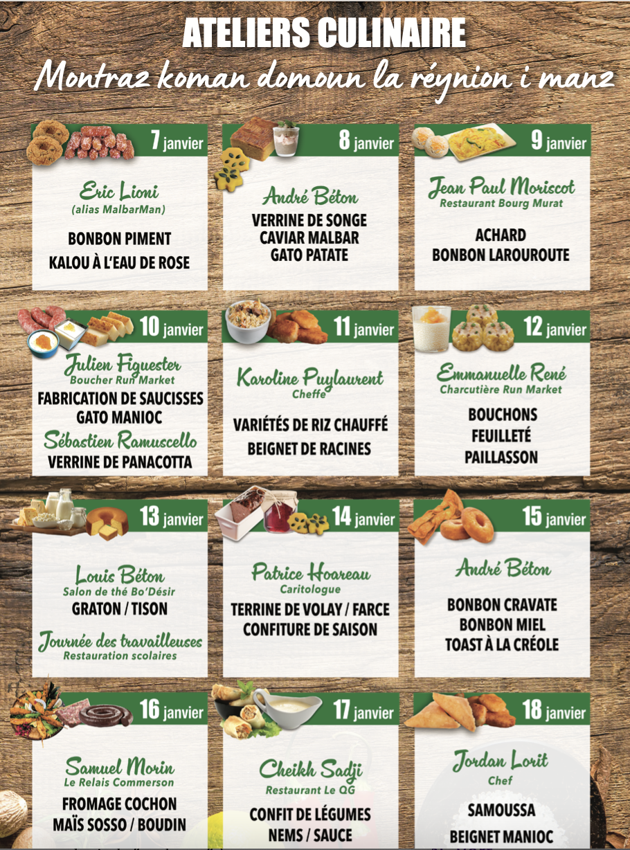 Le programme des ateliers culinaires