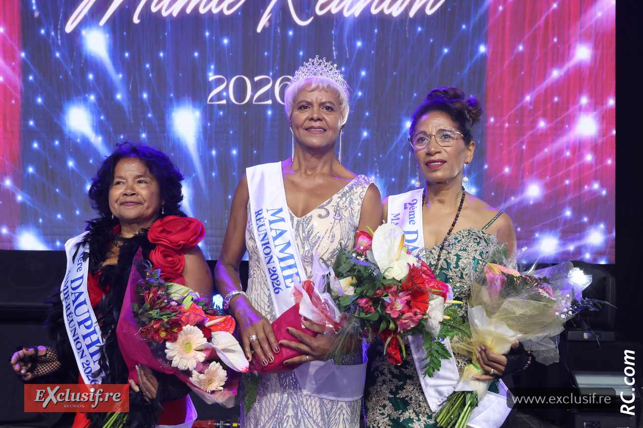 Marie-Line Goudey, 1ère dauphine, Gertie Mara, Miss Mamie Réunion 2026, et Marie-Line Freynal, 2ème dauphine