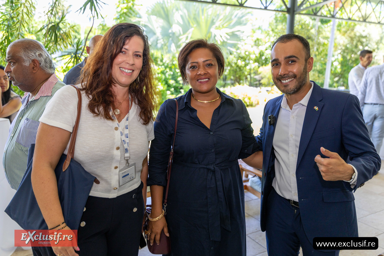 Sandra Ducher, responsable Pôle international CCIR, Nina Ramjane, vice-présidente commission Commerce alimentaire CCIR, et Houssen Mebobaly