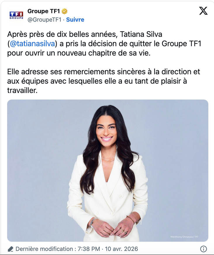 TF1 a annoncé son départ sur X (capture d'écran)