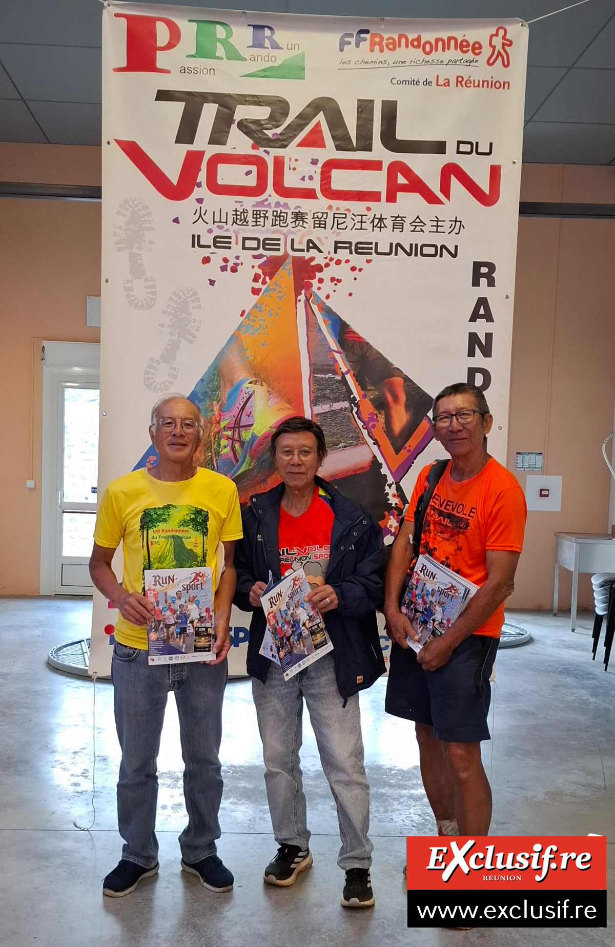 Michel Chong-Fa-Shen, président de Passion Rando Réunion, Roland Chane See Chu, et Jean-Yves Kee-Soon, photographe et serre-file
