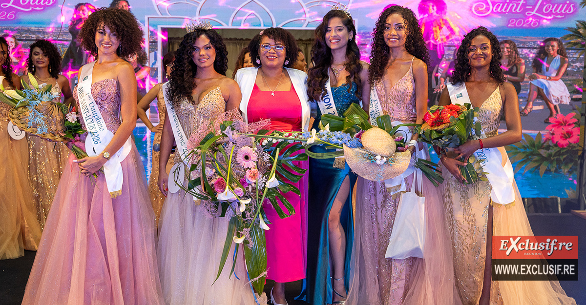 Juliana Mdoihoma, maire de Saint-Louis, et Laetitia Roguet, Miss Réunion 2026, entourées des lauréates Miss Saint-Louis 2026