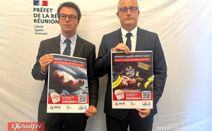 Vincent Bernard-Lafoucrière, directeur de cabinet du préfet, et Philippe-Alexandre Rebboah, président du SICR, présentent les nouvelles affiches de sensibilisation au danger