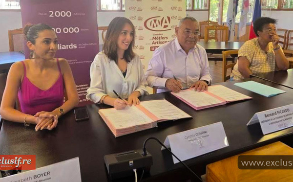 Cynthia Contini, présidente de la FCE Réunion, et Bernard Picardo, président de la CMAR, ont signé l'accord de partenariat